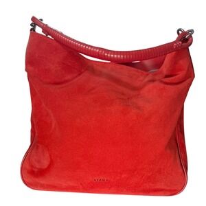 Staud Hobo Bag Suede Large Women Red Rust Wrapped Handle Shoulder Bag